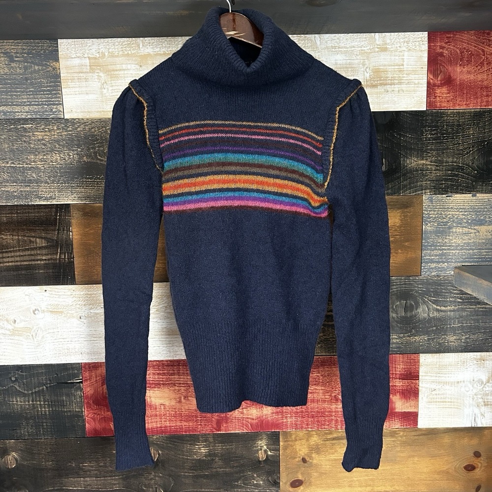 Marc Jacobs Wool Mohair Sweater Turtle Beck Smock Mock Neck Ruffle Stripe Small